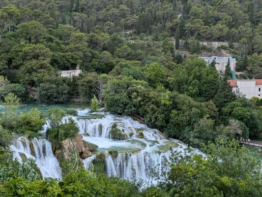 distant shot of waterfalls from above