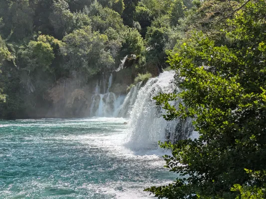 waterfalls with interesting angular spray effect of the water